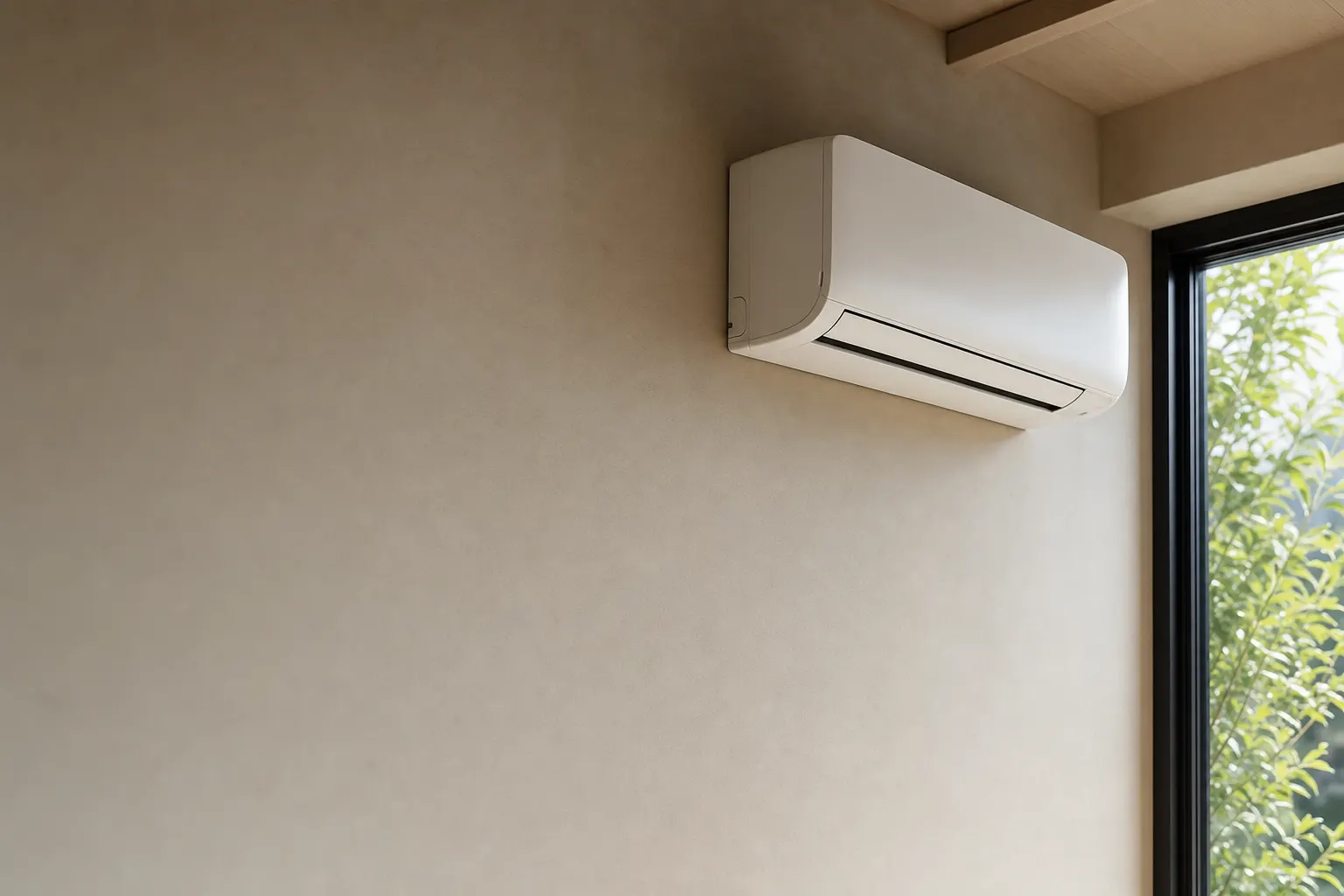 Licht en modern interieur met een discreet geplaatste airco-unit