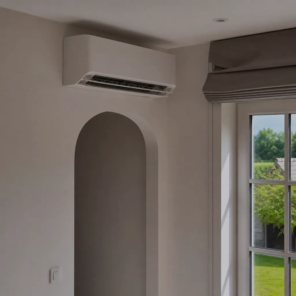 Detail van een airco-installatie in een woning in Ternat