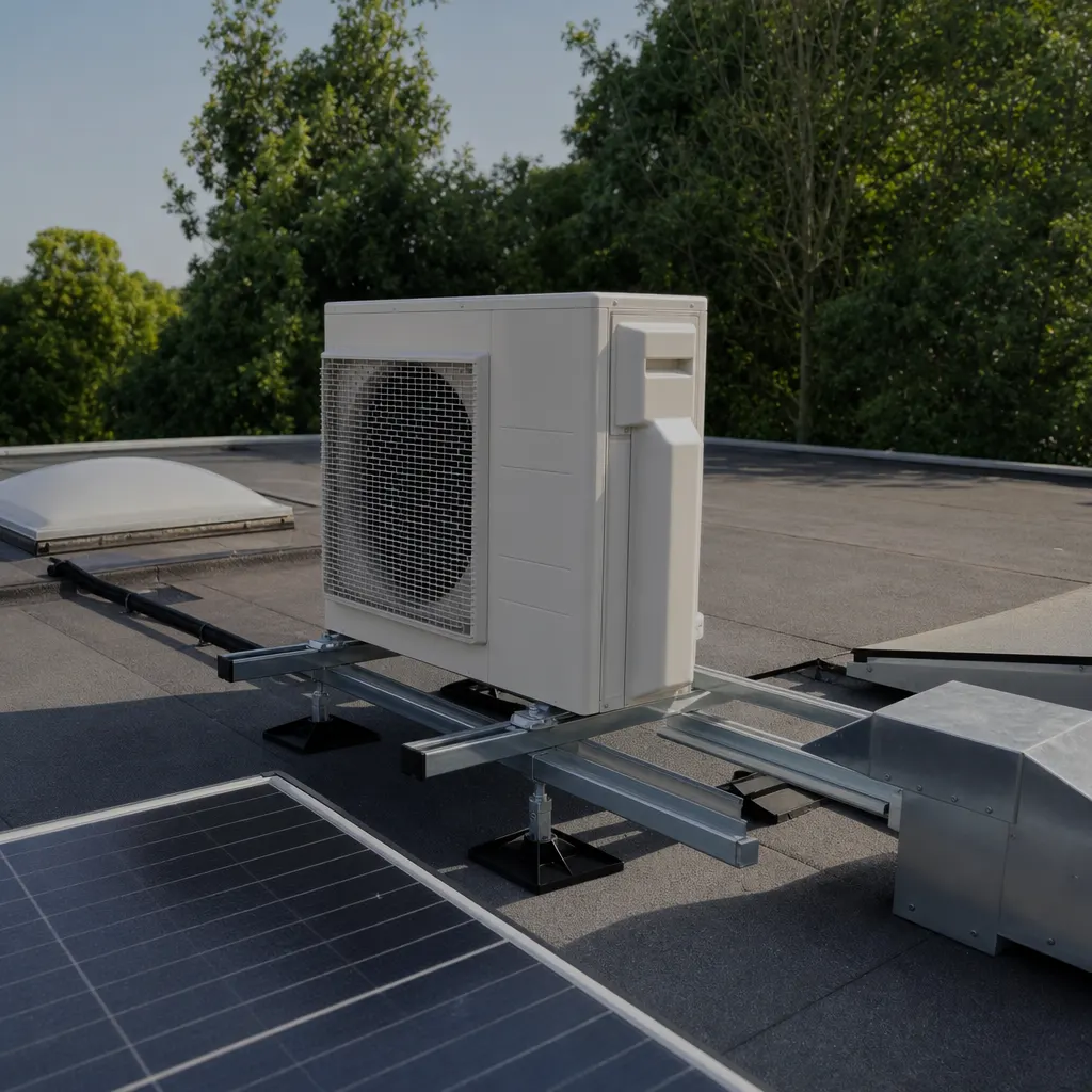 Buitenunit van de klimaatinstallatie op het dak van het Biermuseum